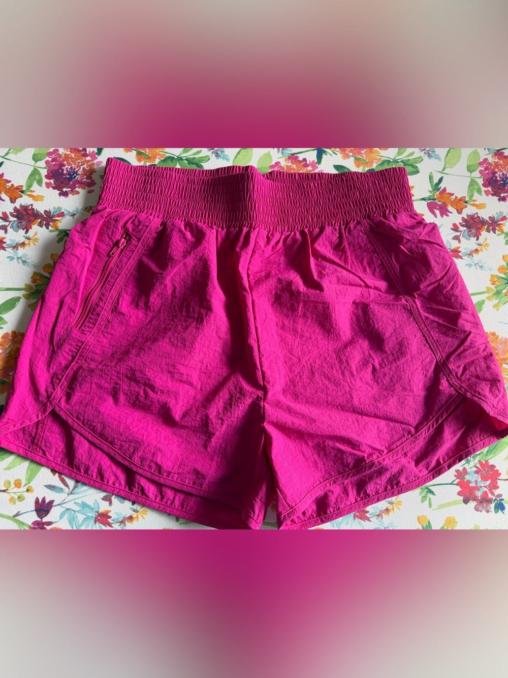 Zenana Outfitters Vibrant Fuchsia Smocked Waist Athletic Shorts, 1X, NEW, $19